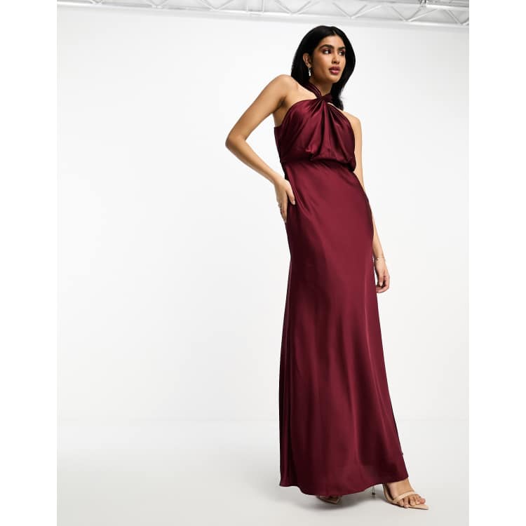 Halter Neck Maxi Dress in Mauve Wine