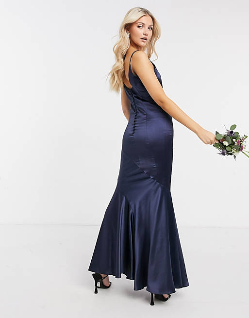  Bridesmaid satin scoop maxi dress with panelled skirt and button back 