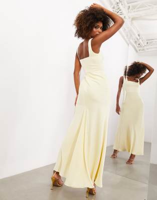 lemon bridesmaid dresses asos Tilly Satin High Neck Champagne Bridesmaid Dress main image 1
