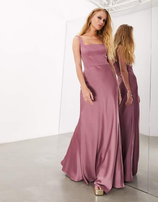 ASOS DESIGN Bridesmaid satin square neck maxi dress in orchid