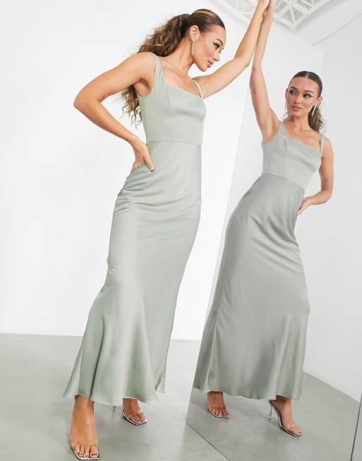 ASOS DESIGN Bridesmaid satin square neck maxi dress in lilac