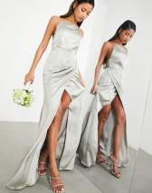 ASOS DESIGN Bridesmaid satin cami maxi dress with drape detail in