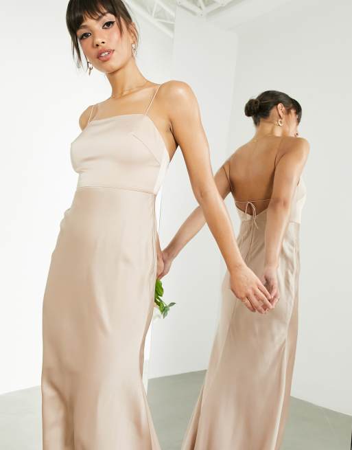 ASOS DESIGN Bridesmaid satin square neck maxi dress in lilac