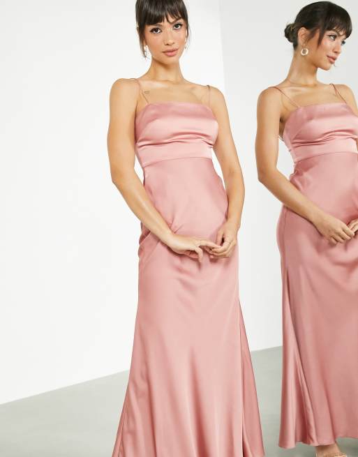 SATIN TIE BACK STRAPLESS MAXI