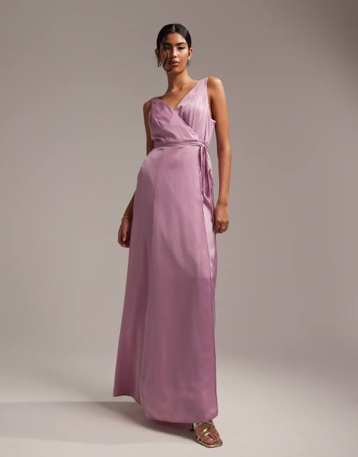 ASOS DESIGN Bridesmaid satin square neck maxi dress in lilac