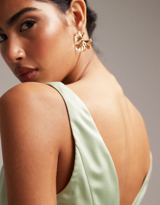 ASOS Design Bridesmaid Satin Wrap Maxi Dress with Tie Detail in sage-Green