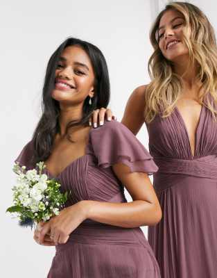 ASOS DESIGN Bridesmaid short sleeve ruched maxi dress-Purple