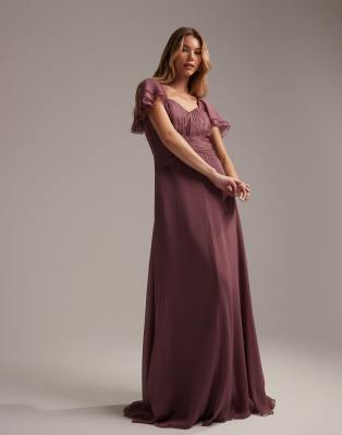 ASOS DESIGN Bridesmaid short sleeve ruched maxi dress Purple