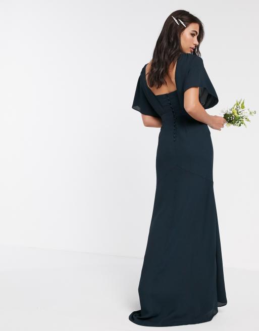 ASOS DESIGN Bridesmaid short sleeved cowl front maxi dress with button back  detail