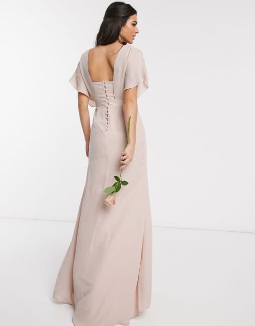 Asos Design Bridesmaid Short Sleeved Cowl Front Maxi Dress With Button Back Detail Asos