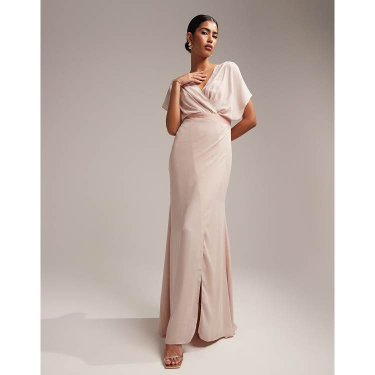 ASOS DESIGN Bridesmaid short sleeved cowl front maxi dress with button back  detail