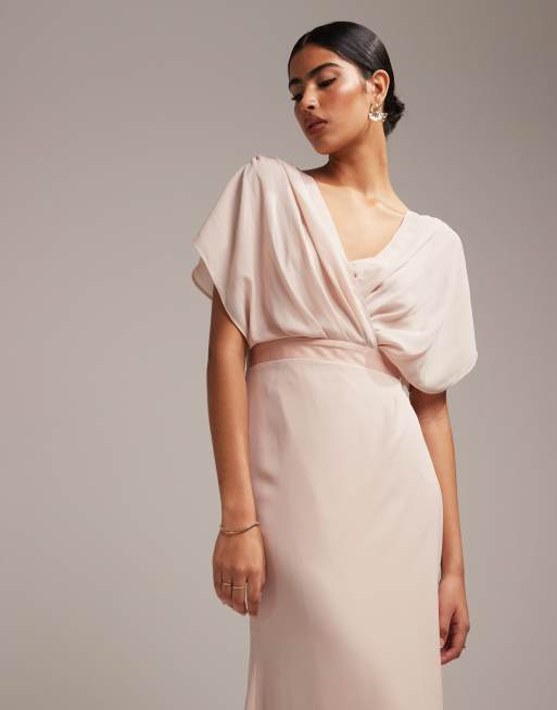 ASOS DESIGN Bridesmaid short sleeved cowl front maxi dress with