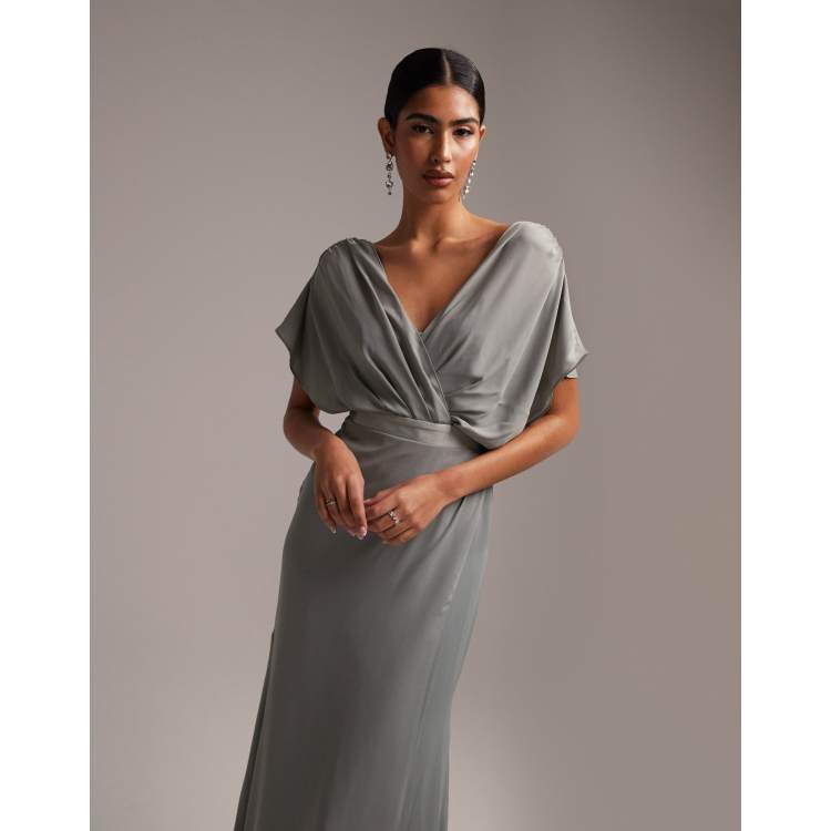Short mesh bridesmaid dress with cowl back shop