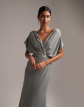 ASOS DESIGN Bridesmaid drape cami maxi dress with wrap waist in olive