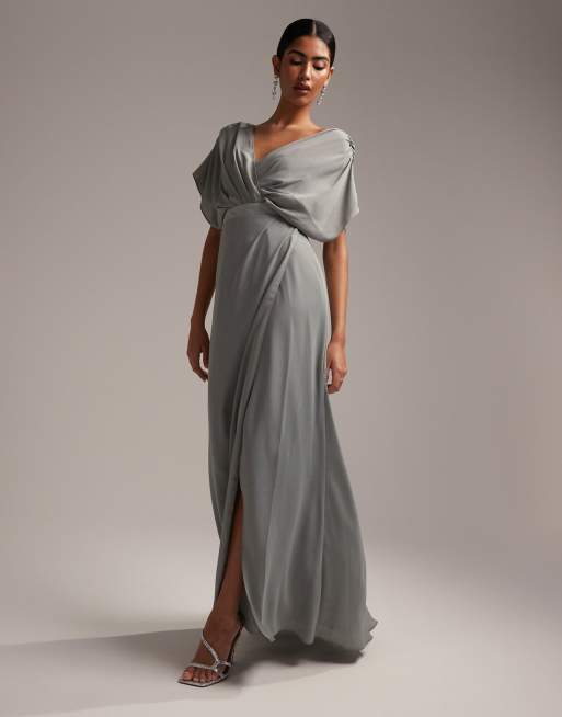 ASOS DESIGN Bridesmaid short sleeved cowl front maxi dress with