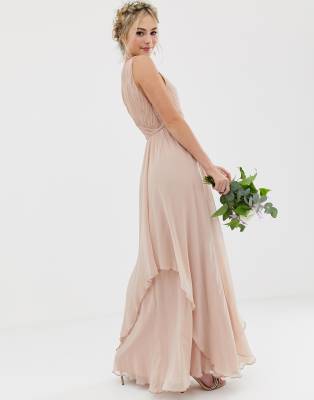 asos design bridesmaid maxi bandeau dress with soft layered skirt