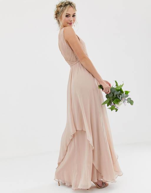 ASOS DESIGN Bridesmaid soft layer maxi dress with one shoulder pleated bodice, 2 of 4