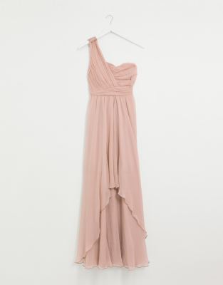 asos design bridesmaid maxi bandeau dress with soft layered skirt