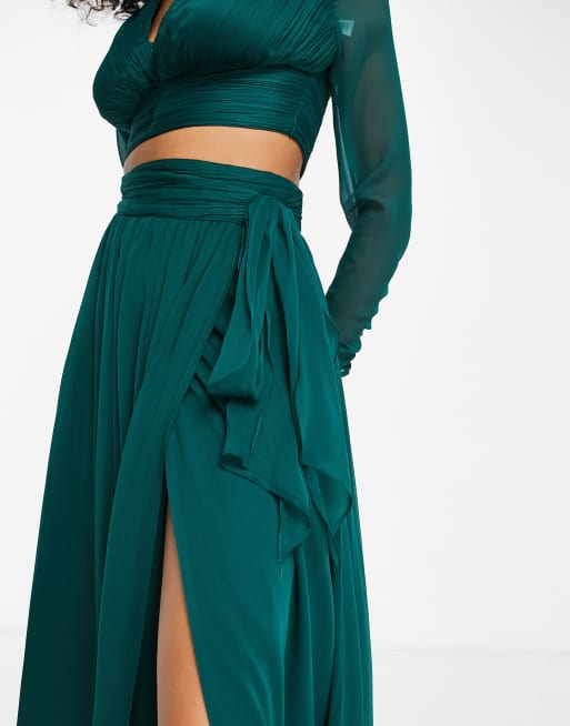 ASOS DESIGN Bridesmaid soft maxi skirt co ord in forest green