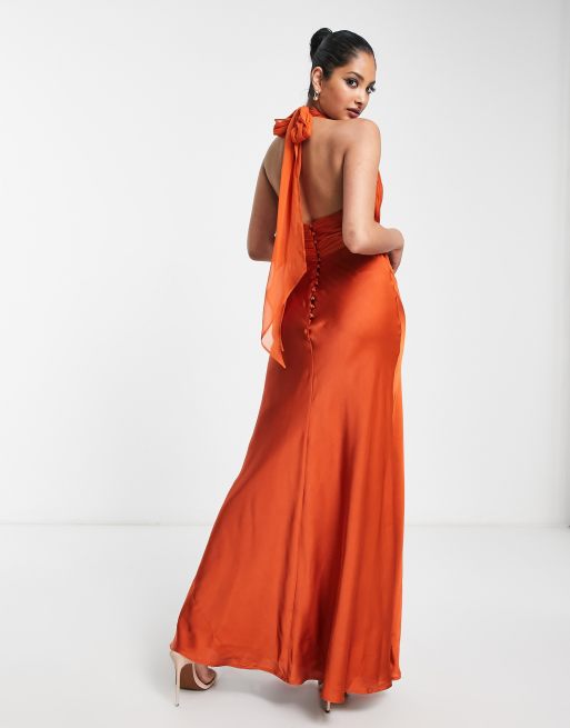 Asos orange store pleated maxi dress