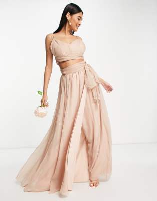 Asos Design Bridesmaid Soft Wrap Maxi Skirt In Blush Part Of A