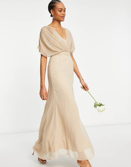 ASOS DESIGN Bridesmaid – Sukienka maxi ze zdobieniem i krótkimi rękawami