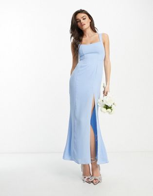 ASOS DESIGN Bridesmaid sweetheart button back detail maxi dress in light blue