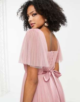 Asos design pleated maxi dress cheap with flutter sleeve