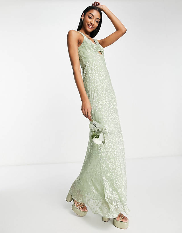 ASOS DESIGN Bridesmaid twist front maxi dress with floral devore detail