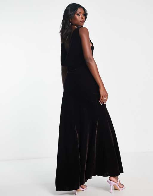 Asos design pleated velvet hotsell cowl neck maxi dress