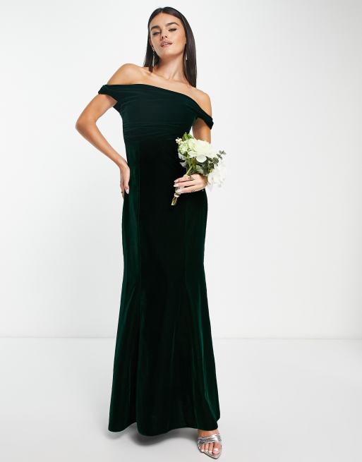 Off shoulder discount green velvet dress