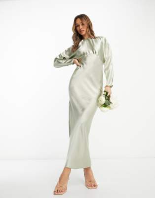 Asos Design Bridesmaids Batwing Bias Cut Maxi Dress In Sage-green In Green
