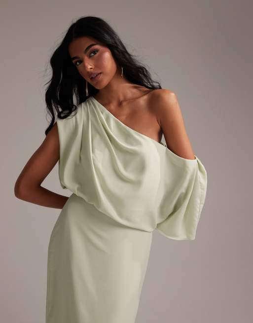 ASOS DESIGN - Brudepiger - Draperet og lysegrøn oneshoulder-maxikjole i crepe-stof