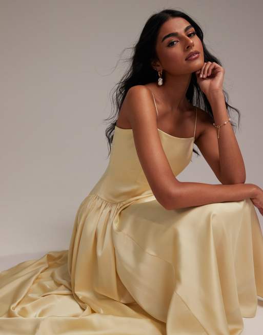 ASOS DESIGN Bridesmaids drop waist tie detail cami midaxi dress in