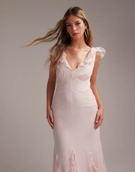ASOS DESIGN Bridesmaids flutter sleeve bias maxi dress with flare