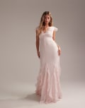 [ASOS DESIGN] ASOS DESIGN Bridesmaids flutter sleeve bias maxi dress with godet frill hem in soft pink 12 Soft pink