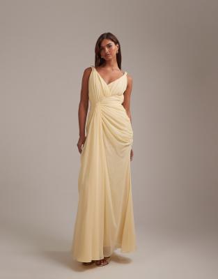 ASOS DESIGN bridesmaids gathered twisted strap maxi dress in yellow