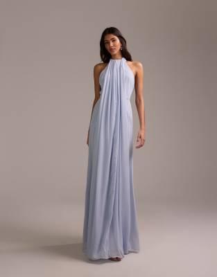 Asos Design Bridesmaids Grecian Draped Halter Maxi Dress In Blue
