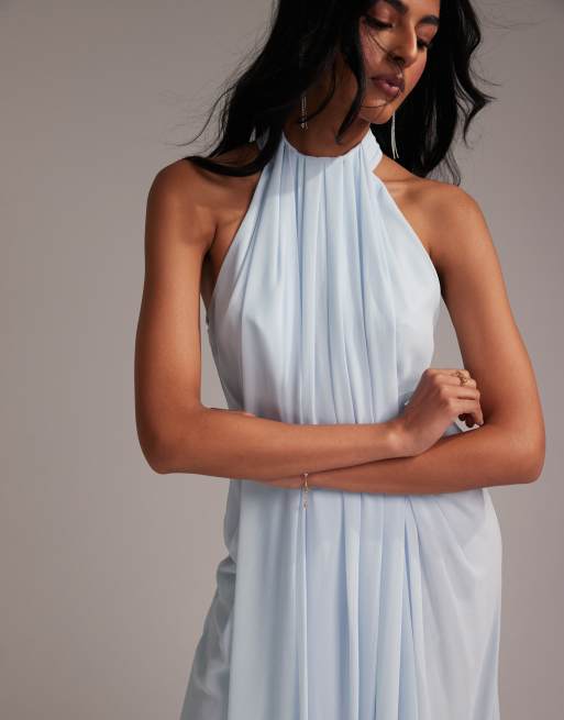 ASOS DESIGN Bridesmaids grecian draped halter maxi dress in light blue