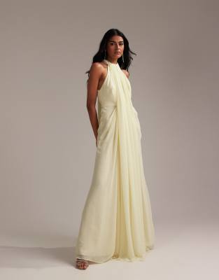 ASOS DESIGN ASOS DESIGN Bridesmaids grecian draped halter maxi dress in soft yellow