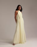 [ASOS DESIGN] ASOS DESIGN Bridesmaids grecian draped halter maxi dress in soft yellow 10 Soft Yellow