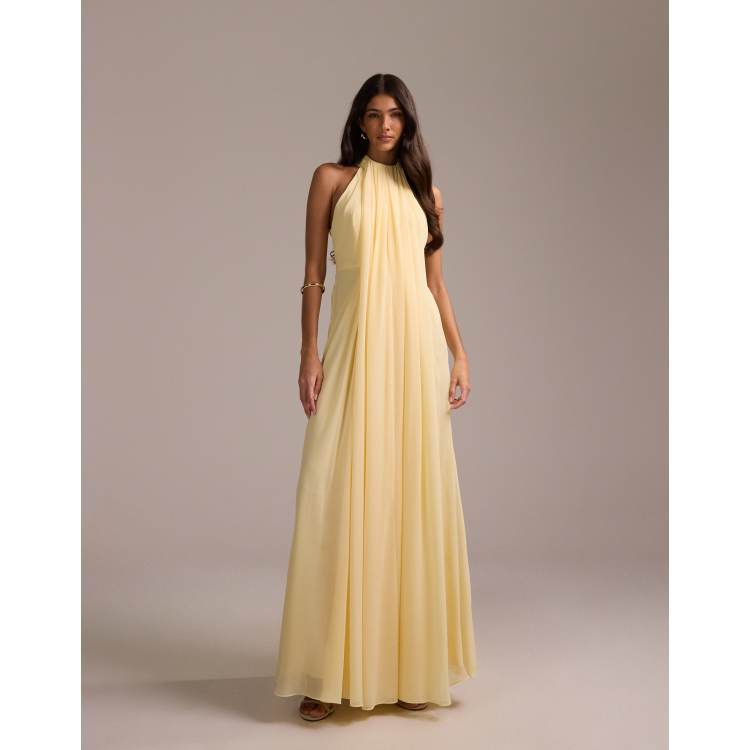 ASOS DESIGN Bridesmaids grecian draped halter maxi dress in yellow | ASOS
