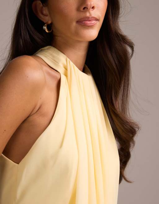 ASOS DESIGN Bridesmaids grecian draped halter maxi dress in yellow, 4 of 5