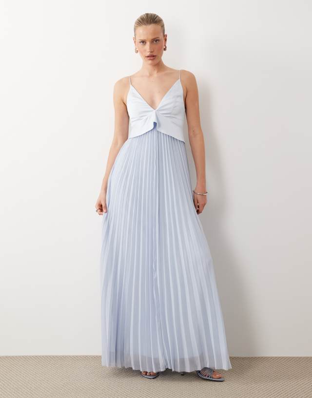 asos navy bridesmaid dress DESIGN bridesmaids hybrid cami maxi with pleat skirt in blue Banana Republic Women Blue Garment Silk Satin Colors:Fuschia