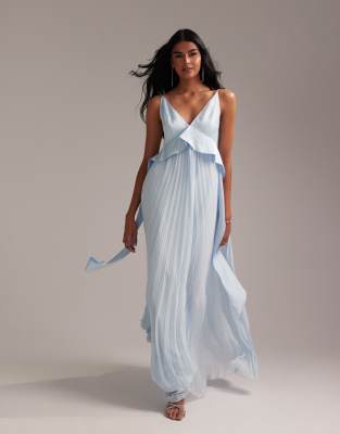 ASOS DESIGN Bridesmaids hybrid cami maxi dress with pleat skirt in light blue