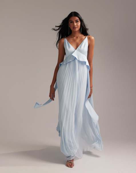ASOS DESIGN Bridesmaids hybrid cami maxi dress with pleat skirt in light blue - view 1