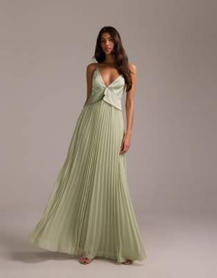 Asos Design Bridesmaids Hybrid Cami Maxi Dress With Pleat Skirt In Green