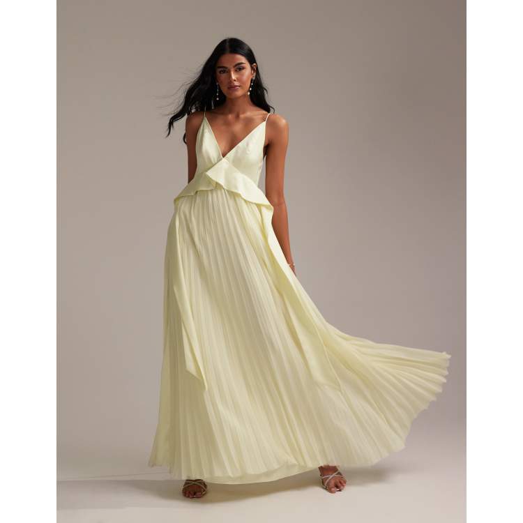 yellow bridesmaid dresses asos ASOS DESIGN Bridesmaids grecian draped halter maxi dress in yellow