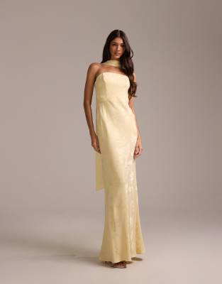 Asos Design Bridesmaids Jacquard Cami Dress With Scarf In Yellow