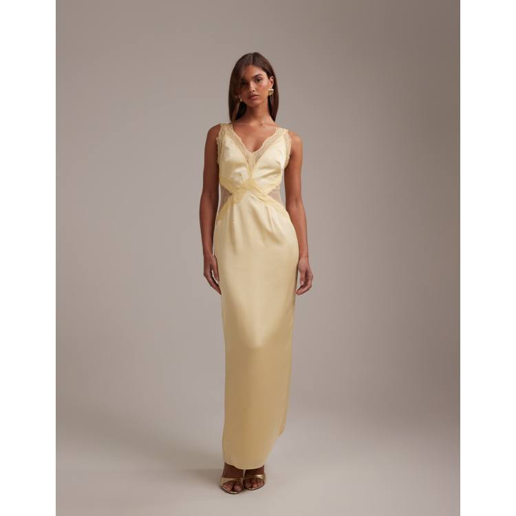 ASOS DESIGN Bridesmaids lace appliqu maxi dress in pale yellow | ASOS